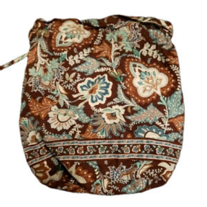 Vera Bradley Drawstring Travel Pouch Java Blue Brown Teal Retired Print